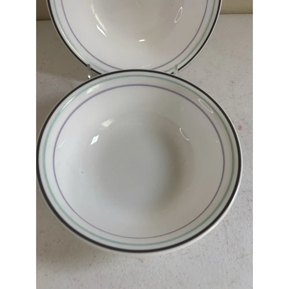 Corelle Cereal Soup  Bowls Black Rim Blue & Purple Stripes 6.25